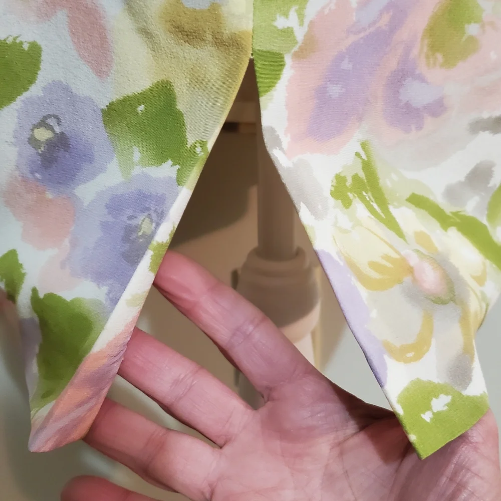 Maggy London Vtg 80s silk pastel floral watercolor square neck sheath dress 6 - Picture 8 of 12